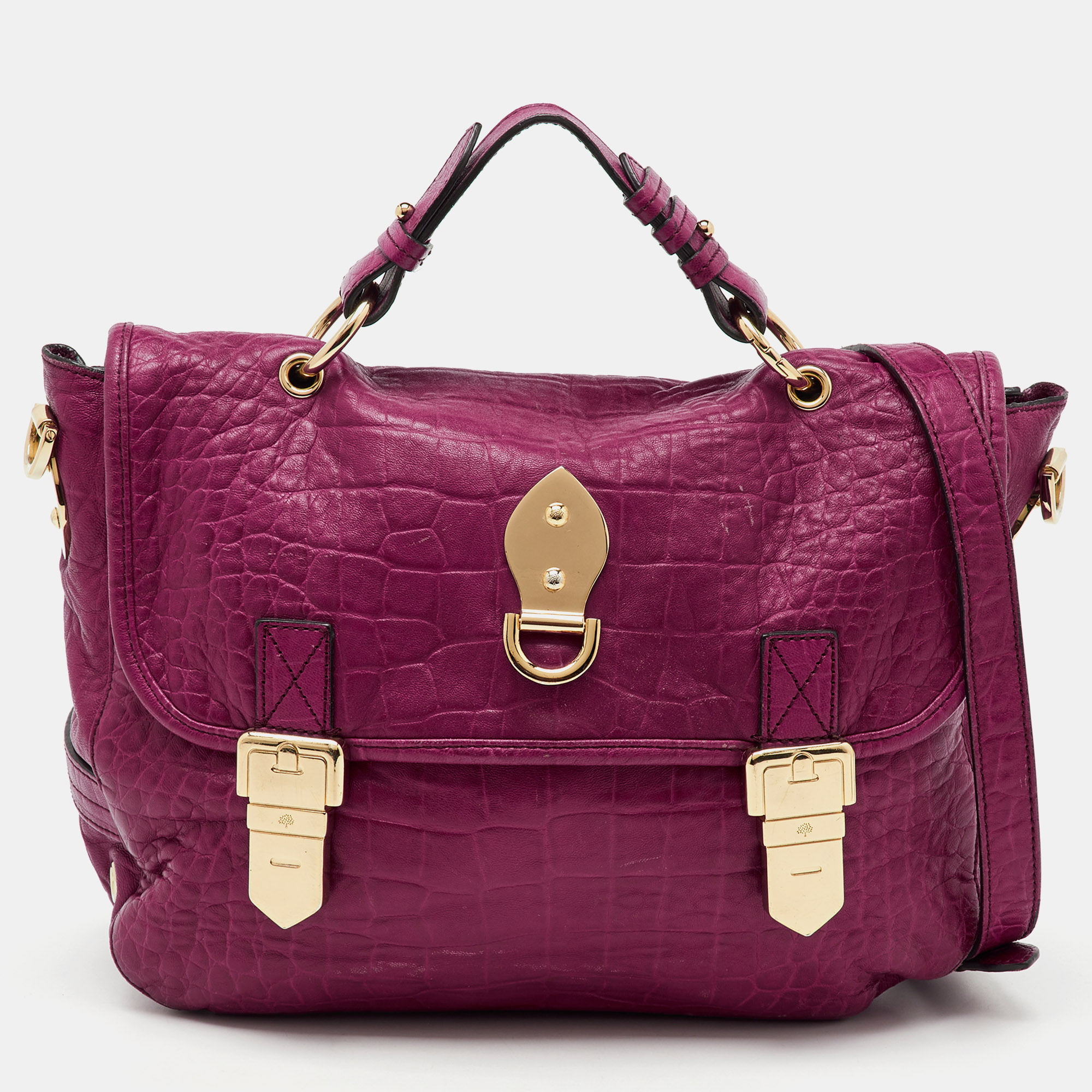 Mulberry Pink Croc Embossed Leather Tillie Flap Top Handle Bag, Satchels - Luxury Closet catalog