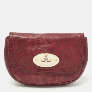 Mulberry Burgundy Python Embossed Leather Lily Pouch, Clutches & Special Occasion Bags - Luxury Closet catalog