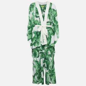 Mystique Beach Green/White Leaf Print Kimono and Samui Pants Set S, Suits - Luxury Closet catalog