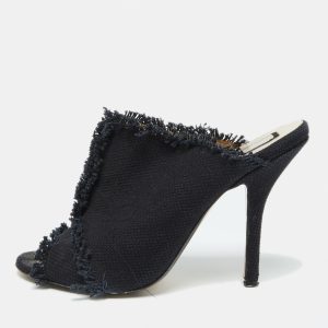N21 Navy Blue Canvas Open Toe Slide Mules Size 40, Sandals - Luxury Closet catalog