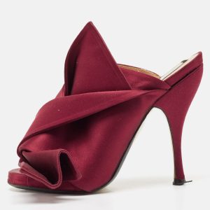 N21 Burgundy Satin Raso Knot Peep Toe Mules Size 36, Sandals - Luxury Closet catalog