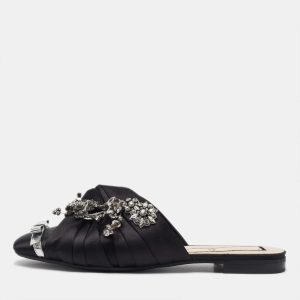 N&deg;21 Black Satin Crystal Embellished Flat Mules Size 40, Sandals - Luxury Closet catalog