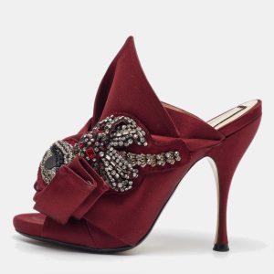 N21 Burgundy Satin Crystal Embellished Knot Mules Size 38, Sandals - Luxury Closet catalog