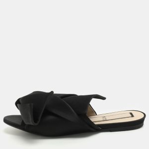 N&deg;21 Black Satin Knot Flat Mules Size 38, Flats - Luxury Closet catalog