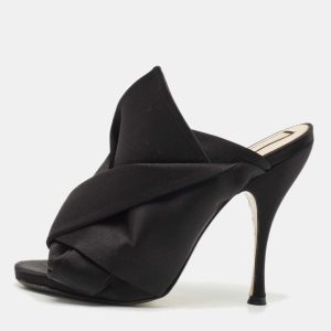 N&ordm;21 Black Satin Raso Knot Peep Toe Mules Size 38.5, Sandals - Luxury Closet catalog
