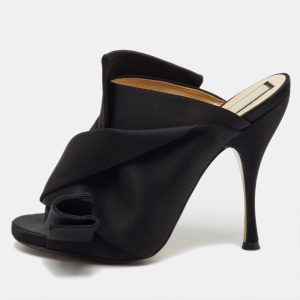 N21 Black Satin Raso Knot Peep Toe Mules Size 39, Sandals - Luxury Closet catalog