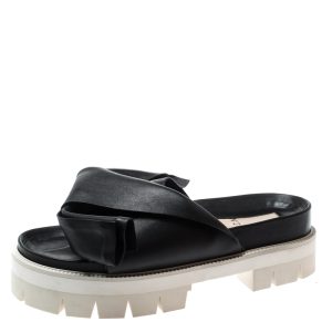 N21 Black Leather Bow Platform Slides Size 39, Sandals - Luxury Closet catalog