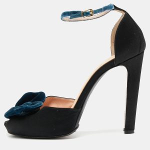 N21 Black Satin Bow Peep Toe Ankle Strap Sandals Size 41, Sandals - Luxury Closet catalog