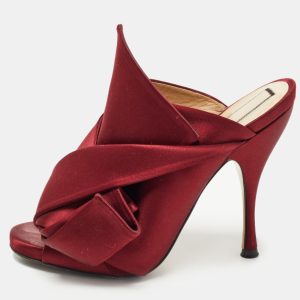 N21 Burgundy Satin Raso Knot Peep Toe Mules Size 37, Sandals - Luxury Closet catalog
