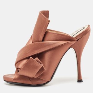 N21 Brown Satin Raso Knot Peep Toe Mules Size 39, Sandals - Luxury Closet catalog