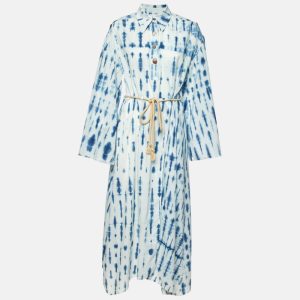 Nanushka Blue Tie-Dye Print Cotton Belted Long Dress XS, Dresses - Luxury Closet catalog