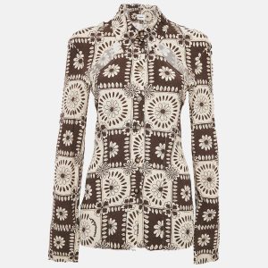 Nanushka Brown Printed Crepe Cut-Out Detail Blouse S, Shirts & Tops - Luxury Closet catalog