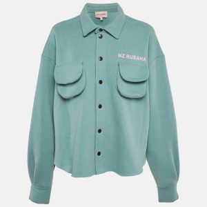 Natasha Zinko Blue Cotton Blend Knit Button Front Jacket S, Coats & Jackets - Luxury Closet catalog