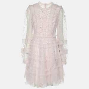 Needle & Thread Light Pink Mesh Violet Shimmer Micro Mini Dress S, Dresses - Luxury Closet catalog
