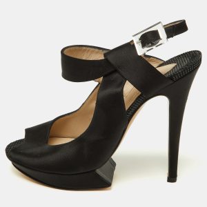 Nicholas Kirkwood Black Satin Platform Peep Toe Ankle Strap Sandals Size 38.5, Sandals - Luxury Closet catalog