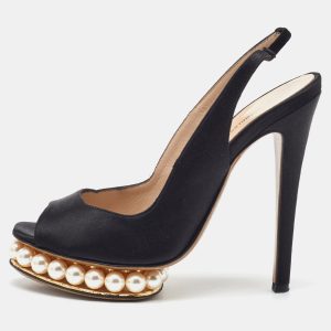 Nicholas Kirkwood Black Satin Pearl Platform Slingback Sandals Size 36, Pumps - Luxury Closet catalog