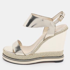Nicholas Kirkwood Metallic Gold Foil Leather Wedge Espadrille Ankle Strap Sandals Size 38.5, Sandals - Luxury Closet catalog