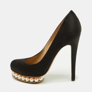Nicholas Kirkwood Black Satin Faux Pearl Casati Platform Pumps Size 37, Pumps - Luxury Closet catalog