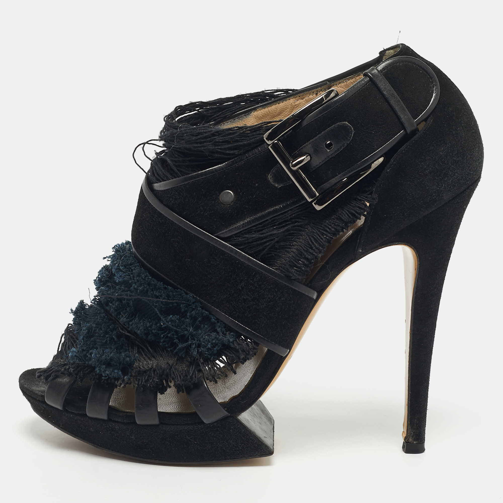 Nicholas Kirkwood Black/Blue Suede And Fabric Criss Cross Platform Booties Size 40, Boots - Luxury Closet catalog