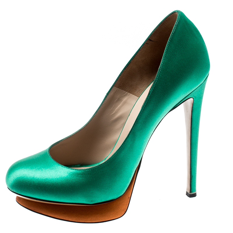 Nicholas Kirkwood Green Satin Platform Pumps Size 36.5, Pumps - Luxury Closet catalog