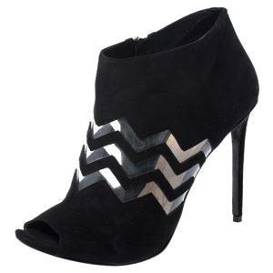 Nicholas Kirkwood Black Suede And PVC Chevron Peep Toe Ankle Booties Size 40, Boots - Luxury Closet catalog