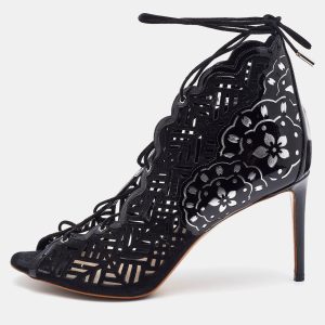 Nicholas Kirkwood Black/Silver Laser Suede and Patent Leather Lace Up Booties Size 40.5, Boots - Luxury Closet catalog