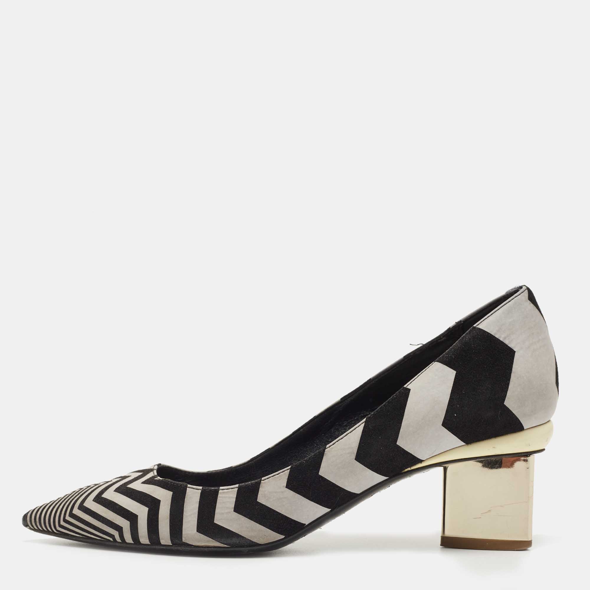 Nicholas Kirkwood Black/Grey Zigzag Print Suede Pumps Size 37.5, Pumps - Luxury Closet catalog