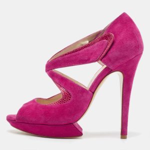 Nicholas Kirkwood Pink Suede And Lizard Embossed Platform Sandals Size 39, Sandals - Luxury Closet catalog