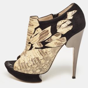 Nicholas Kirkwood Black/Yellow Suede and Embossed Lizard Open Toe Platform Booties Size 40.5, Boots - Luxury Closet catalog