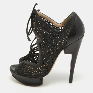 Nicholas Kirkwood Black Mesh and Leather Cutout Lace Up Booties Size 36, Boots - Luxury Closet catalog