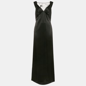 Nicole Bakti Black Satin Embroidery Detail Sleeveless Maxi Dress M, Dresses - Luxury Closet catalog
