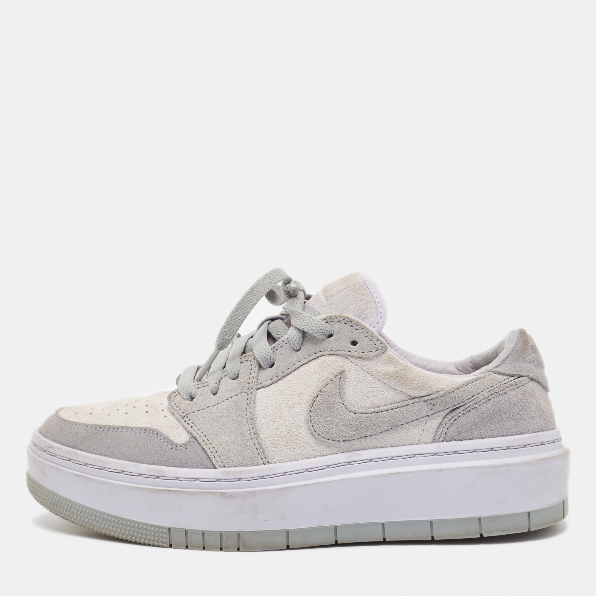 Air Jordans Grey/White Suede Elevate Air Jordan 1 Low Top Sneakers Size 40.5, Athletic Shoes & Sneakers - Luxury Closet catalog