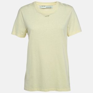 Off-White Yellow Cotton Crystal Logo Embellished T-Shirt S, Shirts & Tops - Luxury Closet catalog