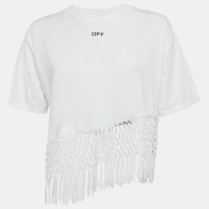 Off-White White Cotton Asymmetric Fishnet Hem T-Shirt S, Shirts & Tops - Luxury Closet catalog