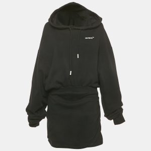 Off-White Black Cotton Knit Hooded Mini Dress M, Dresses - Luxury Closet catalog