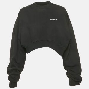 Off-White Black Logo Embroidered Cotton Crop Sweatshirt M, Sweaters & Cardigans - Luxury Closet catalog