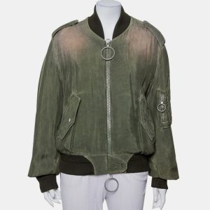Off-White Green Cupro Washed Out Effect Zipper Front Bomber Jacket M, Coats & Jackets - Luxury Closet catalog