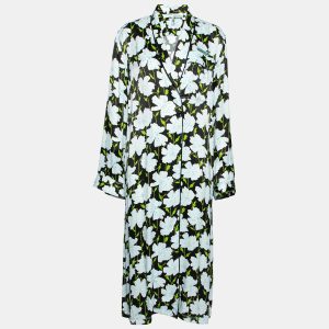 Off-White Blue Floral Printed Satin Open Front Lightweight Coat M, Coats & Jackets - Luxury Closet catalog