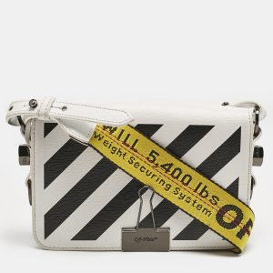 Off-White White/Black Diagonal Print Leather Mini Binder Clip Crossbody Bag, Handbags - Luxury Closet catalog
