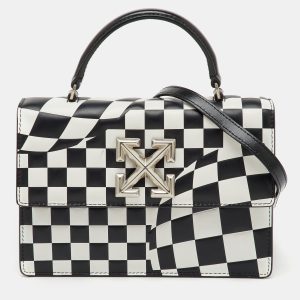 Off-White Black/White Check Printed Leather Jitney Top Handle Bag, Satchels - Luxury Closet catalog