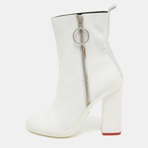Off-White White Leather Block Heel Ankle Length Boots Size 39, Boots - Luxury Closet catalog