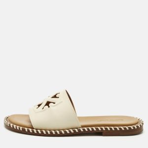 Off-White Cream Leather Twist Arrow Flat Slides Size 38, Sandals - Luxury Closet catalog
