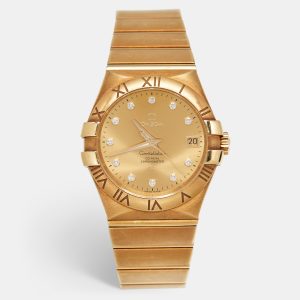 Omega Champagne Diamond 18K Yellow Gold Constellation 123.50.35.20.58.001 Women's Wristwatch 35 mm, Watches - Luxury Closet catalog
