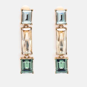 Oscar de la Renta Gold Tone Metal Crystal Drop Earrings, Jewelry - Luxury Closet catalog