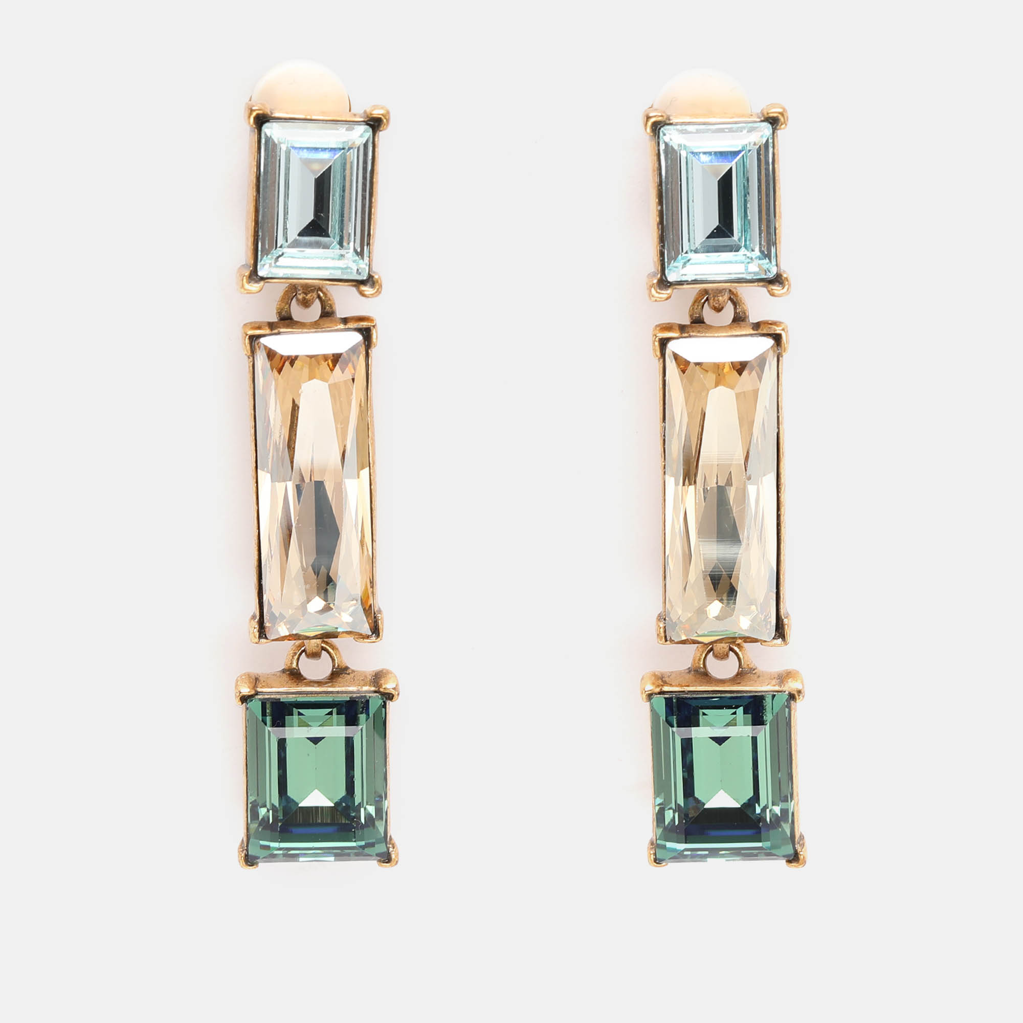 Oscar de la Renta Gold Tone Metal Crystal Drop Earrings, Jewelry - Luxury Closet catalog