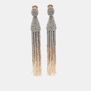 Oscar de la Renta Multicolor Beaded Gold Tone Tassel Clip on Earrings, Jewelry - Luxury Closet catalog