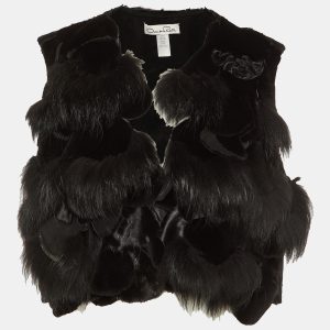 Oscar de la Renta Black Fur Detail Satin Sleeveless Coat L, Coats & Jackets - Luxury Closet catalog