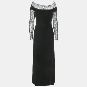 Oscar de la Renta Black Lace Trim Velvet Maxi Dress M, Dresses - Luxury Closet catalog