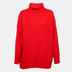 Oscar de la Renta Red Wool Rib Knit Turtle Neck Sweater S, Sweaters & Cardigans - Luxury Closet catalog
