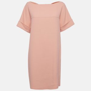 Oscar de la Renta Peachy Pink Virgin Wool Tie-Up Detail Mini Dress L, Dresses - Luxury Closet catalog